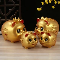new golden plastic money saving box case coins piggy bank cartoon pig shaped child lovers gift for home decor dropshipping