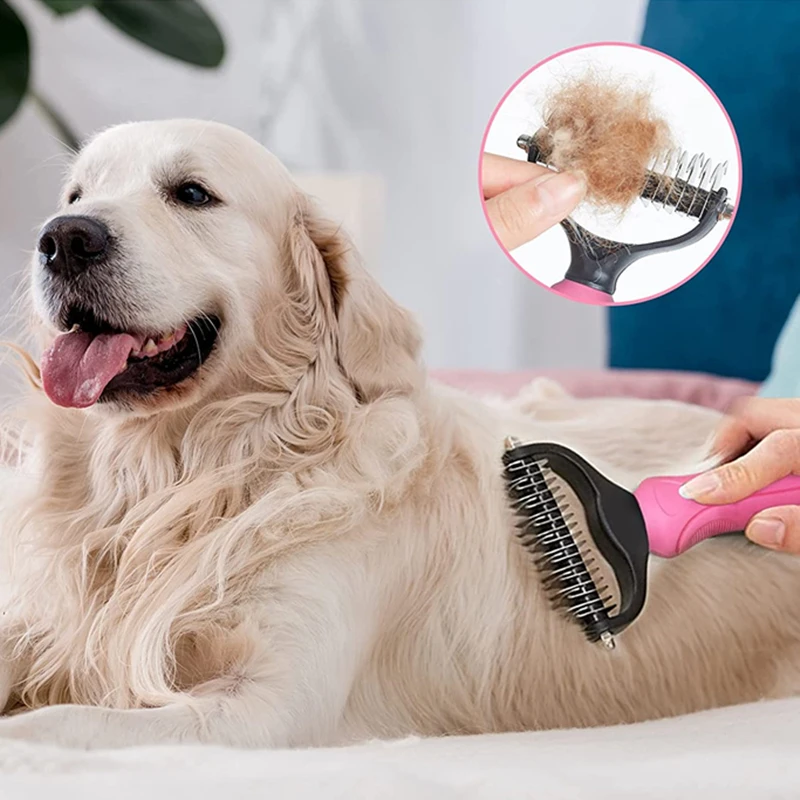 

Dog Grooming Shedding Tools Pet Cat Hair Removal Comb Brush Double Sided Pet Products