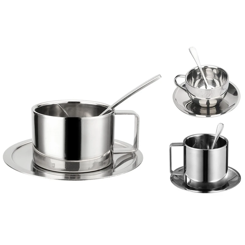 

Coffee Mug Cups Double Wall Insulated With Saucer Spoon Set For Coffee