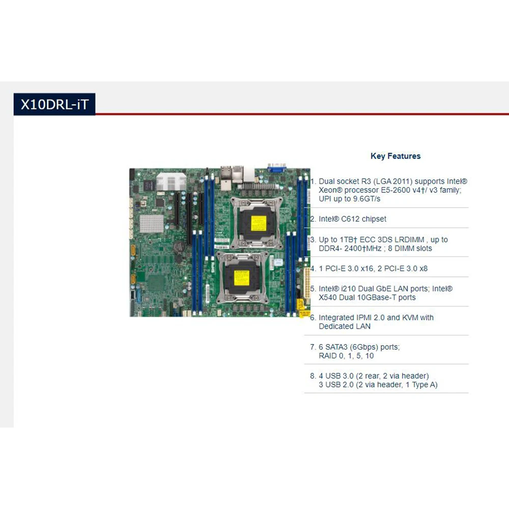X10DRL-iT для Supermicro сервера ATX материнская плата E5-2600 v4/v3 семейство с двумя портами GbE