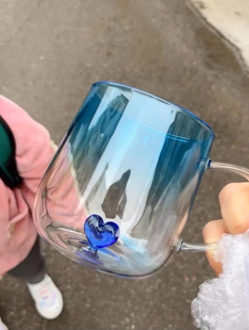 Розовая прозрачная стеклянная чашка Love Cup креативная простая домашняя кружка для