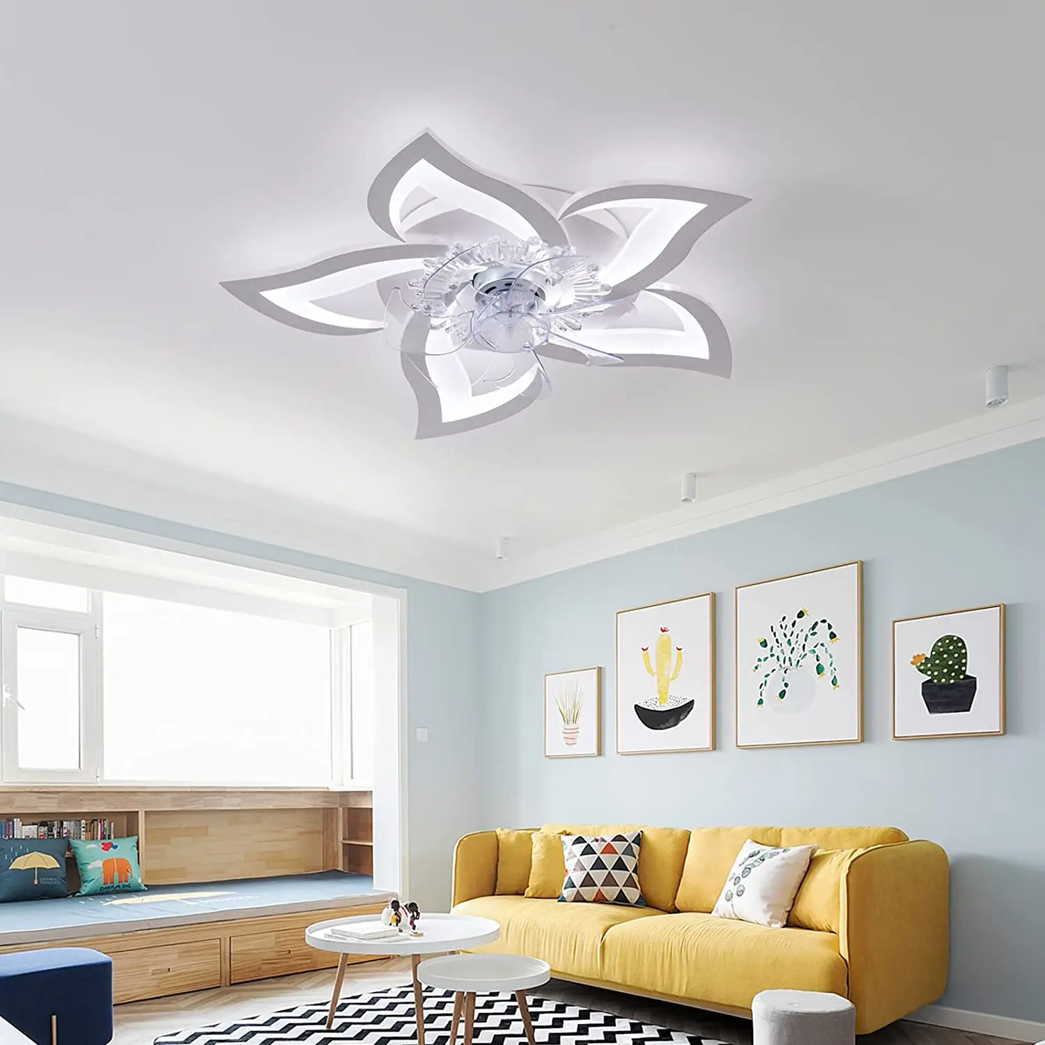 Купить Светодиодный потолочный вентилятор с подсветкой, тисветильник й потолочный светильник с регулируемой яркостью и дистанционным управление...