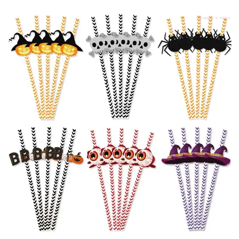 

Набор из 24 трубочек для питья на Хэллоуин с черепом, одноразовые соломинки для вечеринок для домашнего бара