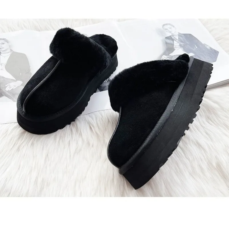 Женские зимние тапочки из натуральной шерсти уличные и домашние на платформе