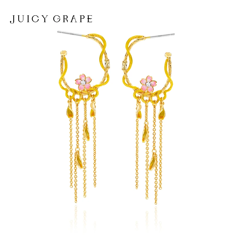 

JUICY GRAPE Elegant Cherry Blossoms Flower Earrings For Women Sweet Light Long Tassel Drop Earring Girls Party Wedding Jewelry