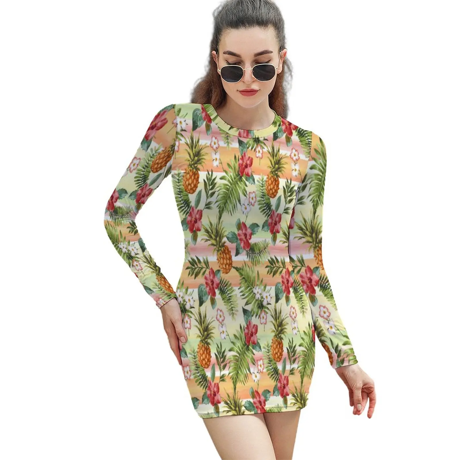 

Платье с длинным рукавом и принтом в виде тропических фруктов