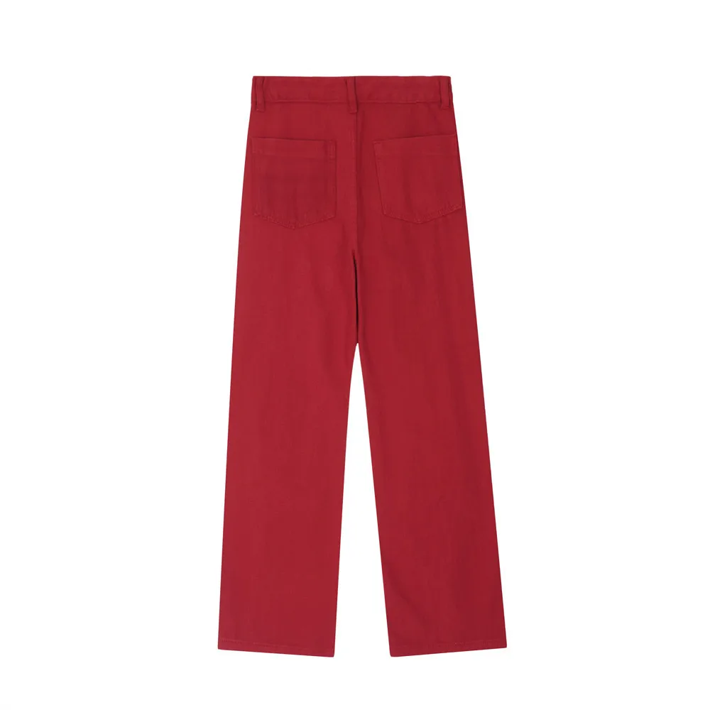 American punk chain design sense personality straight jeans men's rock hip hop dark casual wide leg pants daddy pants