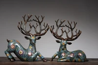18 tibetan temple collection old bronze cloisonne enamel fulu sika deer a pair gather fortune ornament town house exorcism