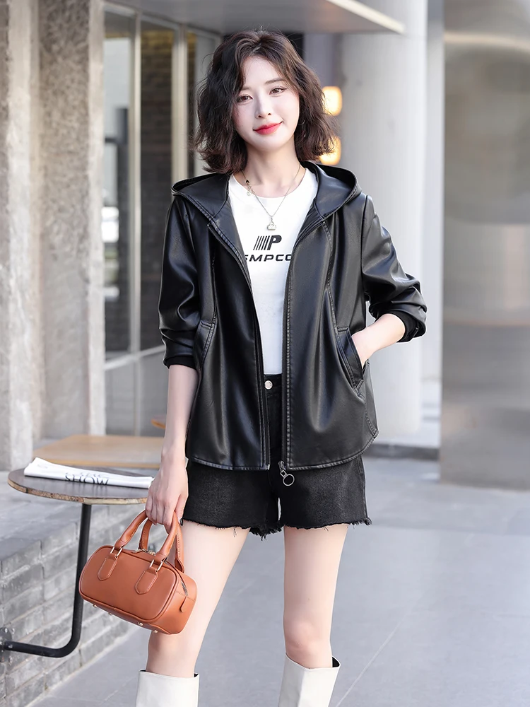2024 Haining кожаное пальто женское короткое темпераментное корейское модное из