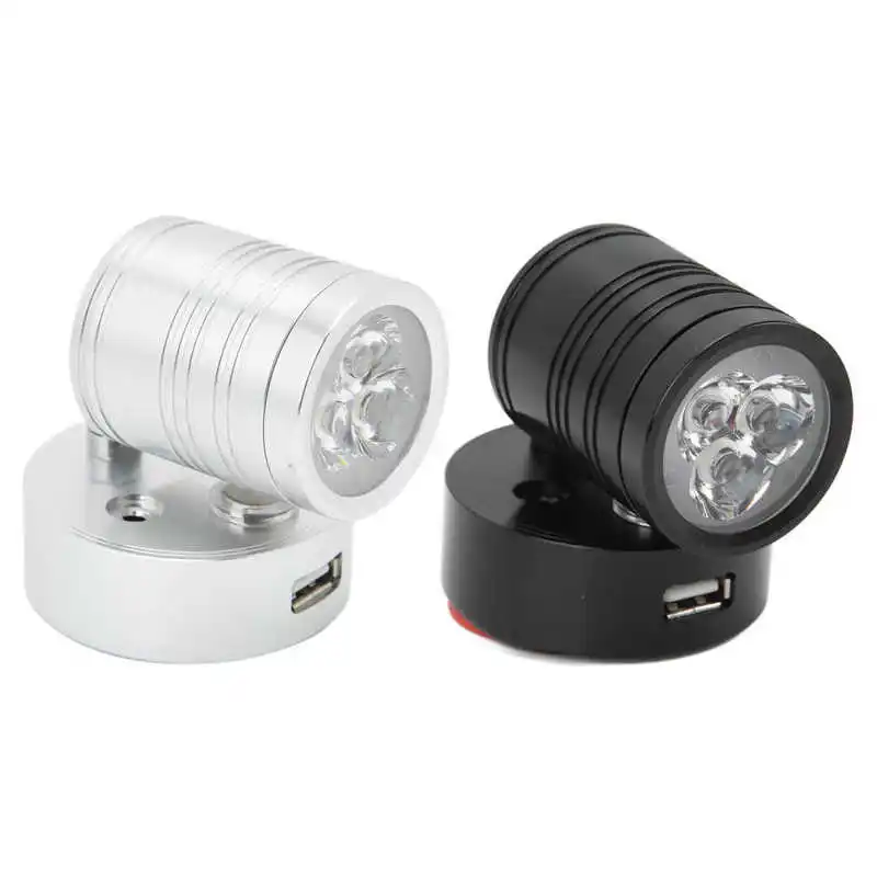 

Interior Bedside Spotlight Anti Dazzling Touch Dimmer LED Trailer Reading Light 90° Rotatable 10‑30V 3W with USB Port for