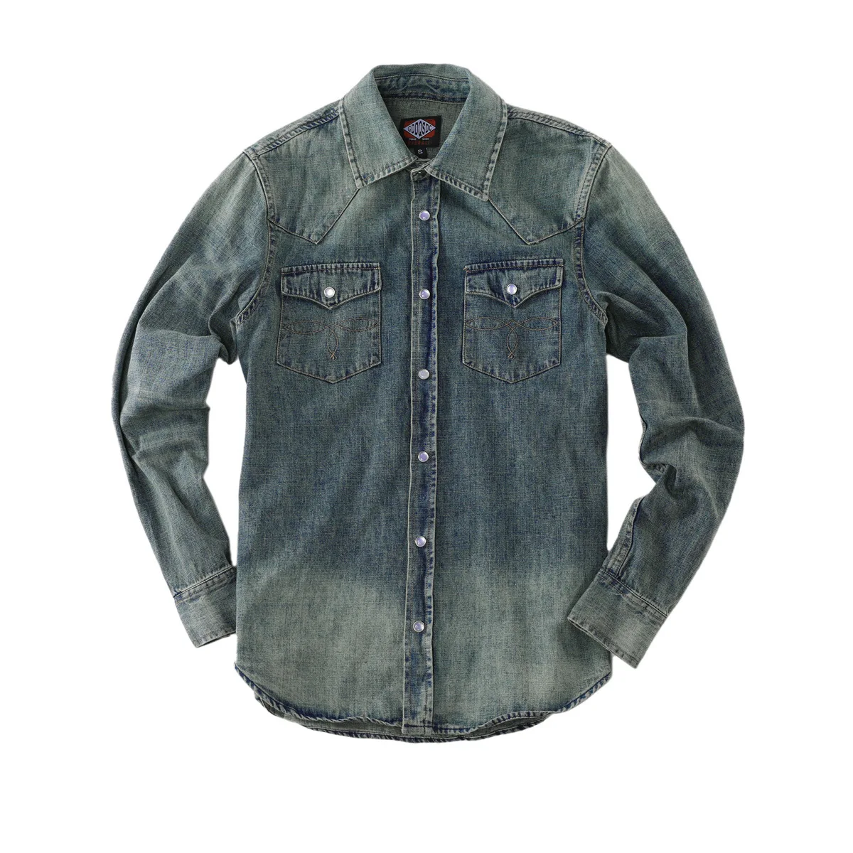 Джинсовая рубашка цвета слоновой кости с длинным рукавом мужская на пуговицах