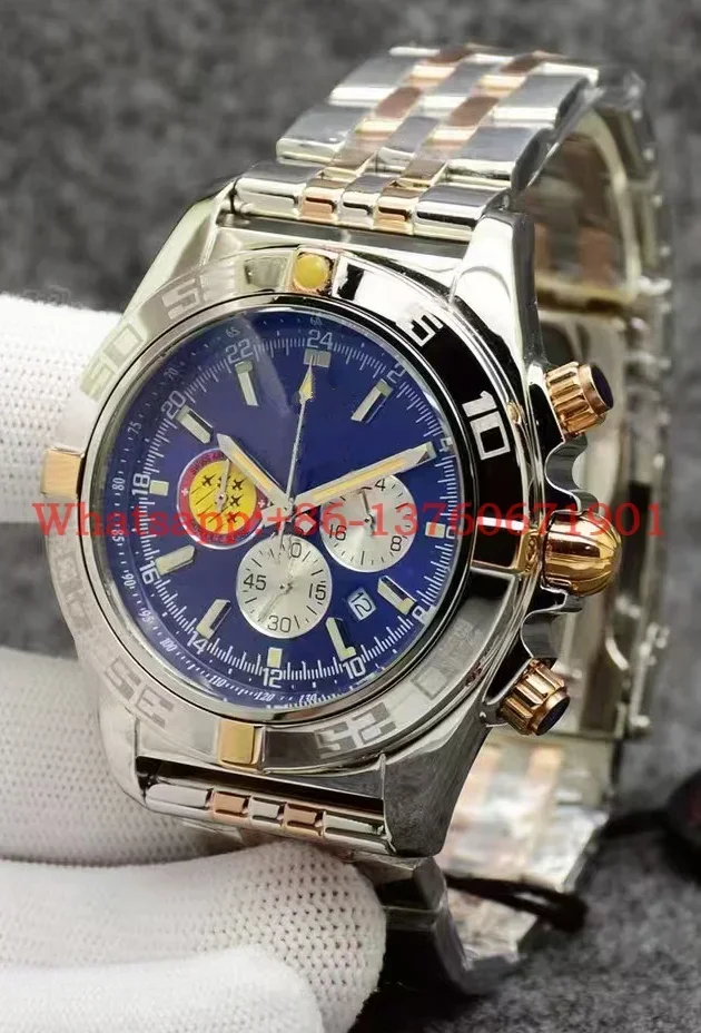 Роскошные новые мужские кварцевые часы с хронографом браслет из нержавеющей