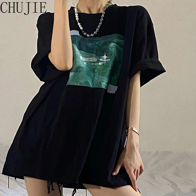

2022 Retro T-shirt Women's Short-sleeved Summer Sweet Cool Loose Half-sleeved Design Niche Black Top Women's Trendy Plus Size