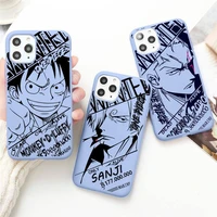 one piece black and white art sketch phone case for iphone 13 12 mini 11 pro max x xr xs 8 7 6s plus candy purple silicone cover