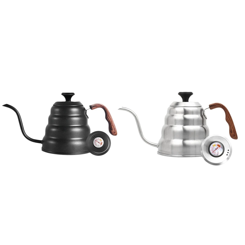 Stainless Steel Pour over Coffee Kettle Thermometer,40Oz Long Narrow Drip Espresso Tea Teapot Gooseneck Spout Pot,Silver