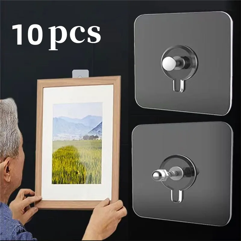 

10Pcs PVC Strong Adhesive Nails Wall Poster Seamless Wall Hook Waterproof Durable Transparent Kitchen Bathroom Screw Hook Hanger