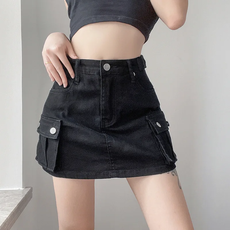 

Autumn 2021 European American Women's Ins Online Celebrity Street Heavy Wind Pocket Jeans A-skirt Women