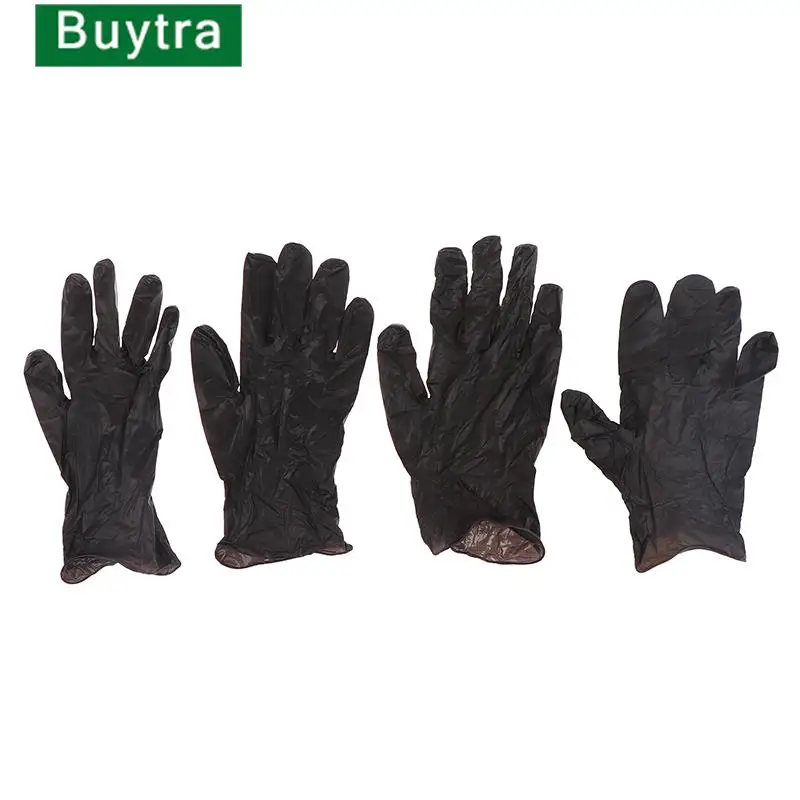 

10 шт., одноразовые черные нитриловые перчатки