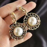kioozol vintage antique gold color big pearl earrings for women retro round square jewelry accessories 346 ko1