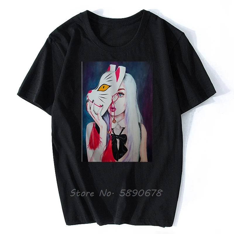 

Nordic Style Masked Girl T Shirt Women Punk Gothic Korean Style Vintage Cotton Short Sleeve Plus Size Streetwear Tee Shirt Men