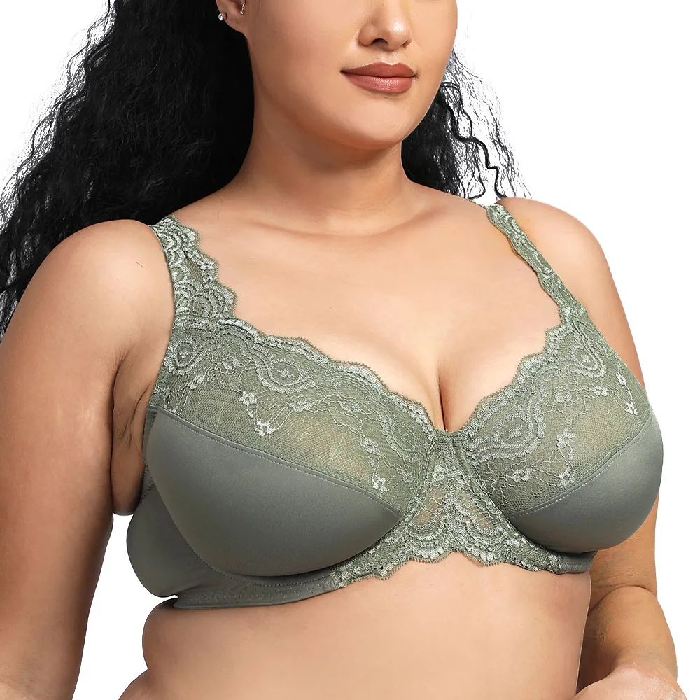 

New Women's Lace Minimizer Bra Plus Size Floral Unlined Full Coverage Underwire Sexy Lingerie for Big Breast B C D DD E Cup