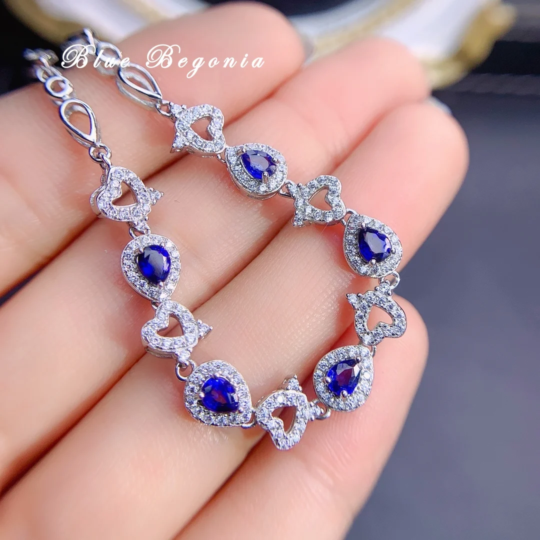 

5pcs 3*4MM Natural Sri Lanka Sapphire Bracelet Real 925 Sterling Silver Fine Jewelry for Women Anniversary Party Girlfriend Gift