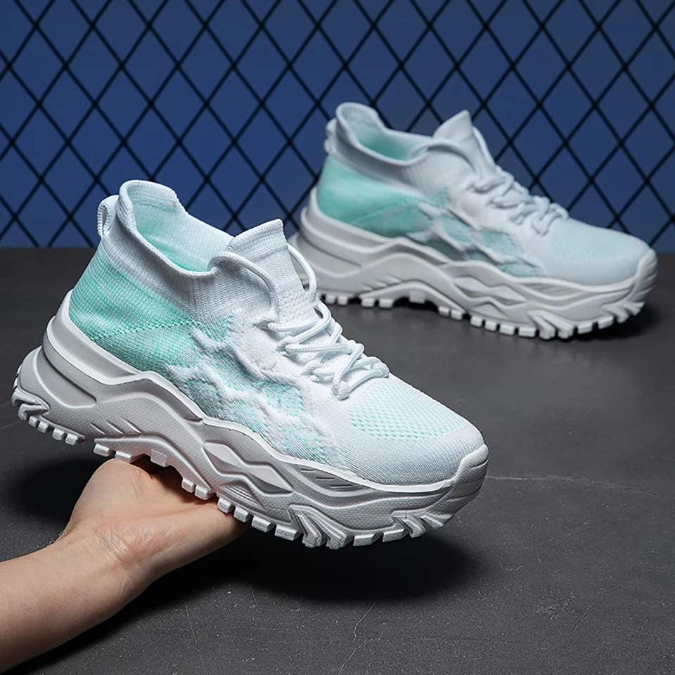 Loekeah Couple Increased Casual Shoes Fashion Lace-Up Casual Sneakers Mesh Breathable Platform Walking Sports Shoes Trendy