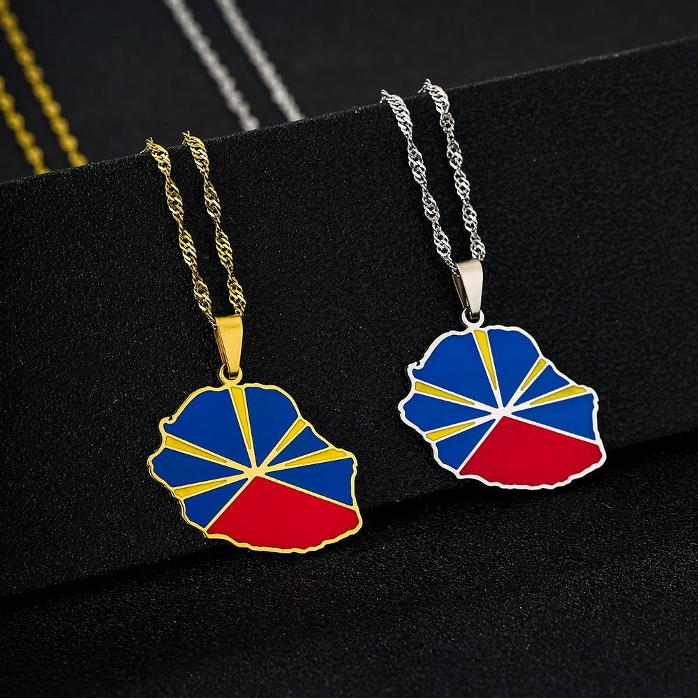 Française La Réunion карта острова флаг кулон ожерелье из нержавеющей стали для мужчин и