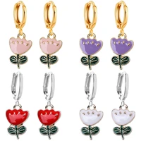 2pairs flowers colorful enamel oil drop earrings set pretty pink womens earrings party pendant jewelry accessory earring gifts