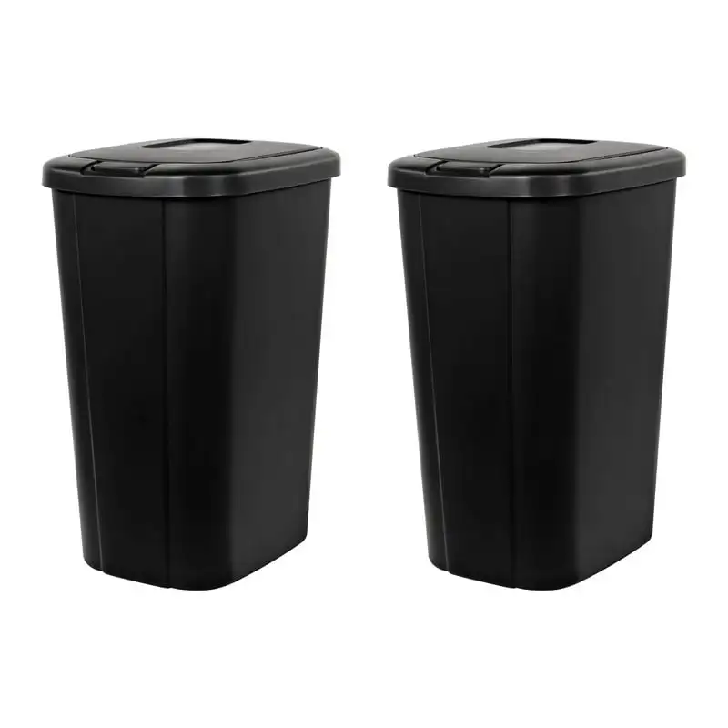 

gal Plastic Touch Top Kitchen Trash Can, Black, 2 Pack Automatic garbage bin Garbage bags Trash can Cesto de lixo Desktop trash