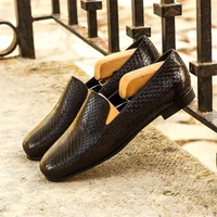 loafers men shoes pu solid color fashion all match business casual party daily classic simple woven pattern dress shoes cp296