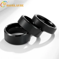 bonlavie 6mm 8mm 10mm tungsten carbide ring black beveled matte frosted steel ring mens and womens jewelry gifts