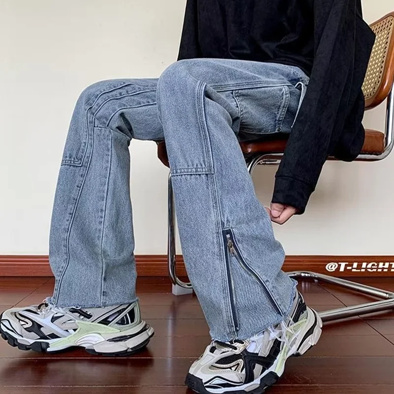 Streetwear Men 2022 New Recreational Comfortable Black Jeans Vintage Loose Temperament Versatile Wide Leg Trousers Autumn Female