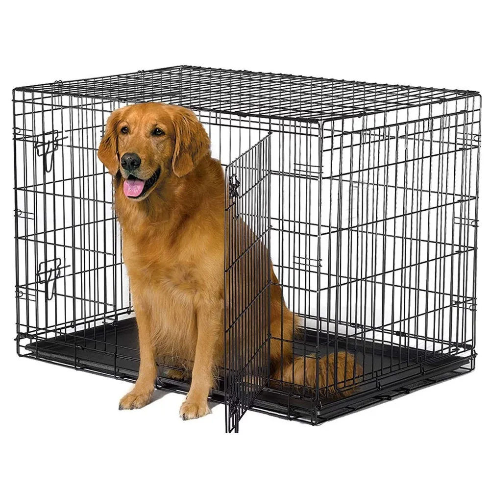 Free Shipping Dog Kennel for Indoor Dogs 42-inch Foldable Double Door Dog Crate With Leak-Proof Tray Pet Puppy House Doghouse