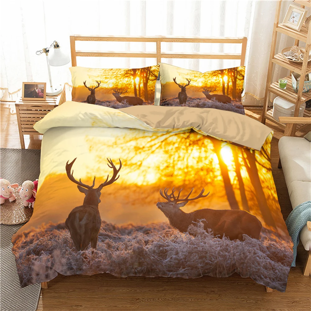 

2022 New Teens Bedding Set 2/3pcs Queen/King 210x210 Size Kids Cute Deer Pattern Polyester Quilt/Comforter Cover For Bedclothes