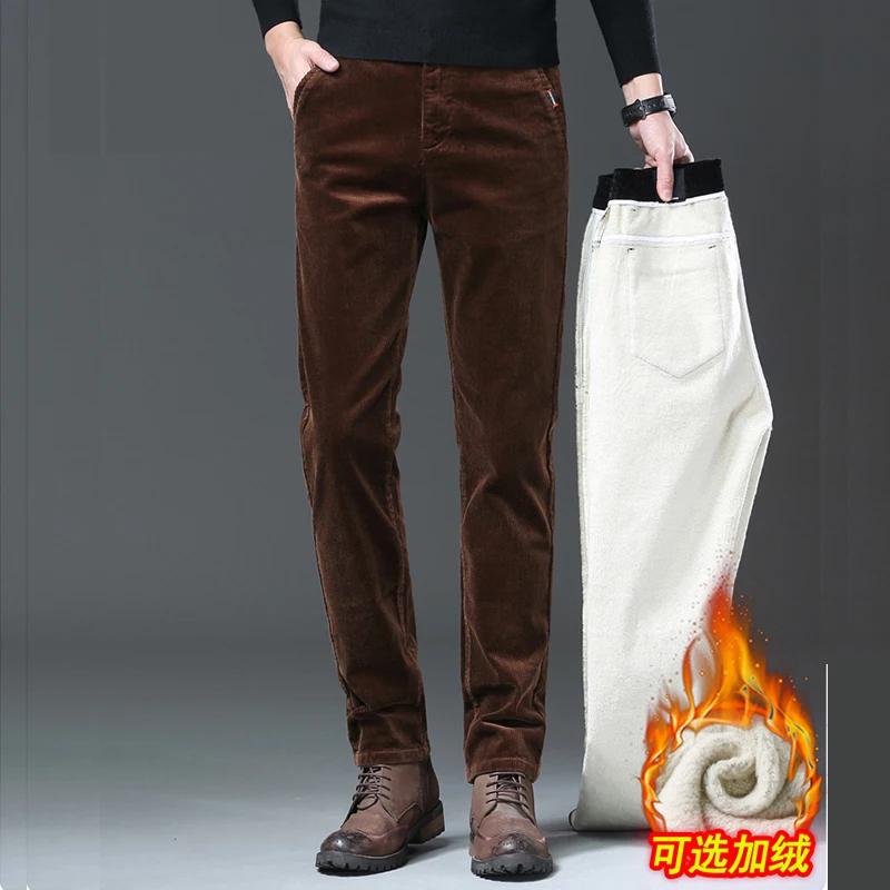 Мужские повседневные утепленные брюки темно-синие вельветовые деловые с