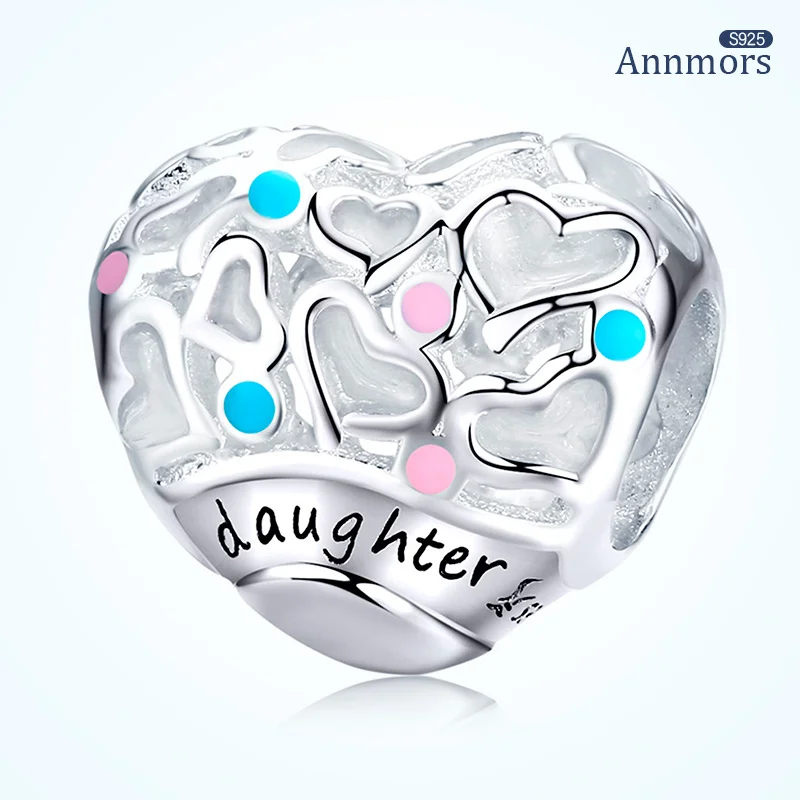 

Hollow Heart Shape Enamel Daughter Pendant Silver Plated Fits Original Bracelet Charms Love Gifts for Daughter