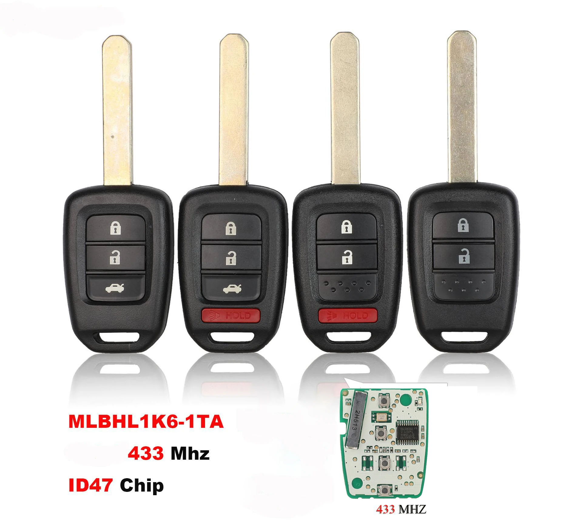 

Car Key PCF7961 Chip Remote Key Fob For Honda 2013-2015 CRV 2013-2017 Accord Civic Fit MLBHLIK6-1TA ID47 433 Mhz