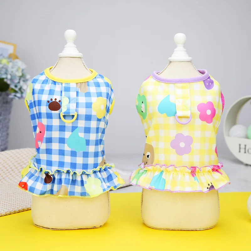 Pet Dog Spring and Summer Dress Chest Strap No Towing Rope Flower Print Vest Cat Small Dog Clothes