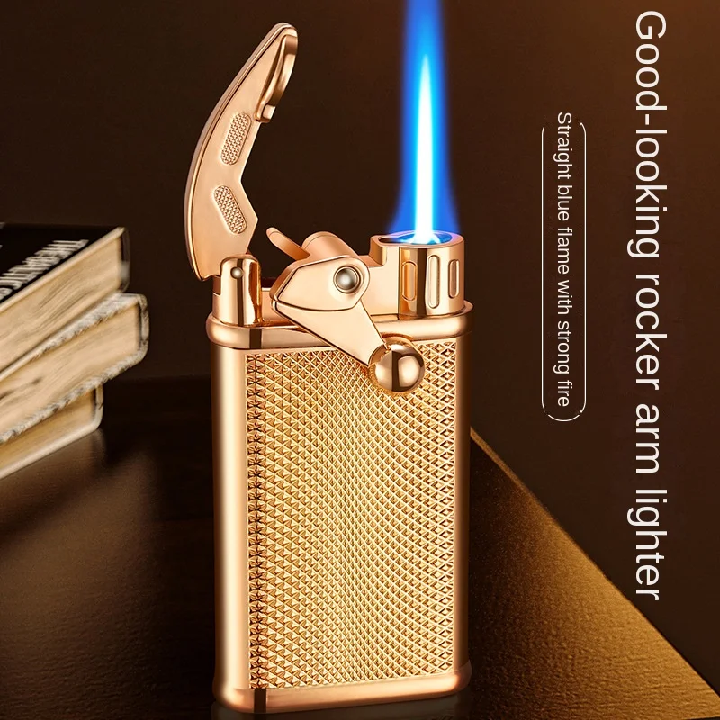 

New rocker arm lighter inflatable windbreak Creative metal lighter personality Blue flame straight lighter Unusual gift