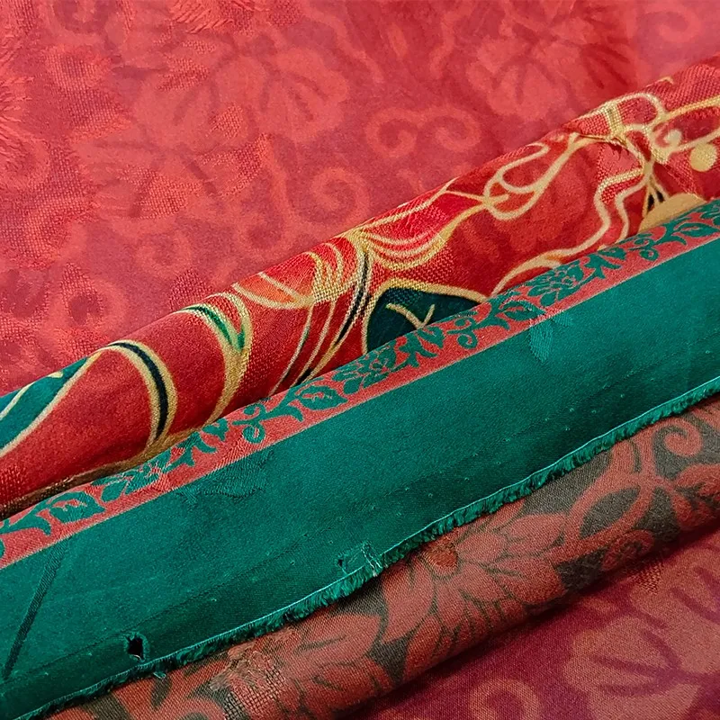 26 м красная пряжа с цветами Роза 100% шелк тутового шелкопряда брюки Чонсам жилет