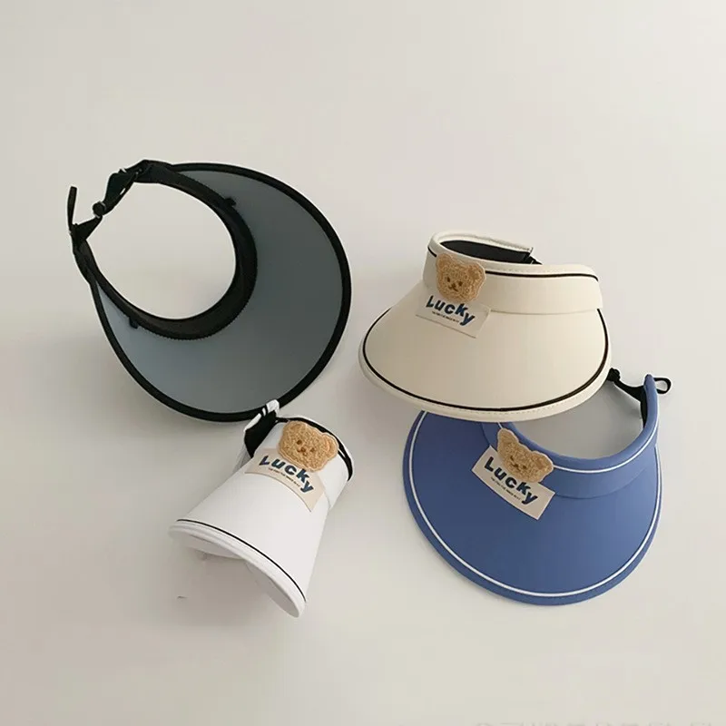 

Summer Fashion Boy Girl Children Cartoon Bear Outdoor Sunscreen Cap Baby Letter Patchwork Empty Top Hat Kid Casual Tennis Caps