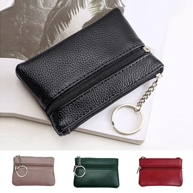 

PU Leather Mini Purse For Women Solid Color Multifuction Change Money Zipper Coin Wallets With Key Chain Portable Fashion Wallet