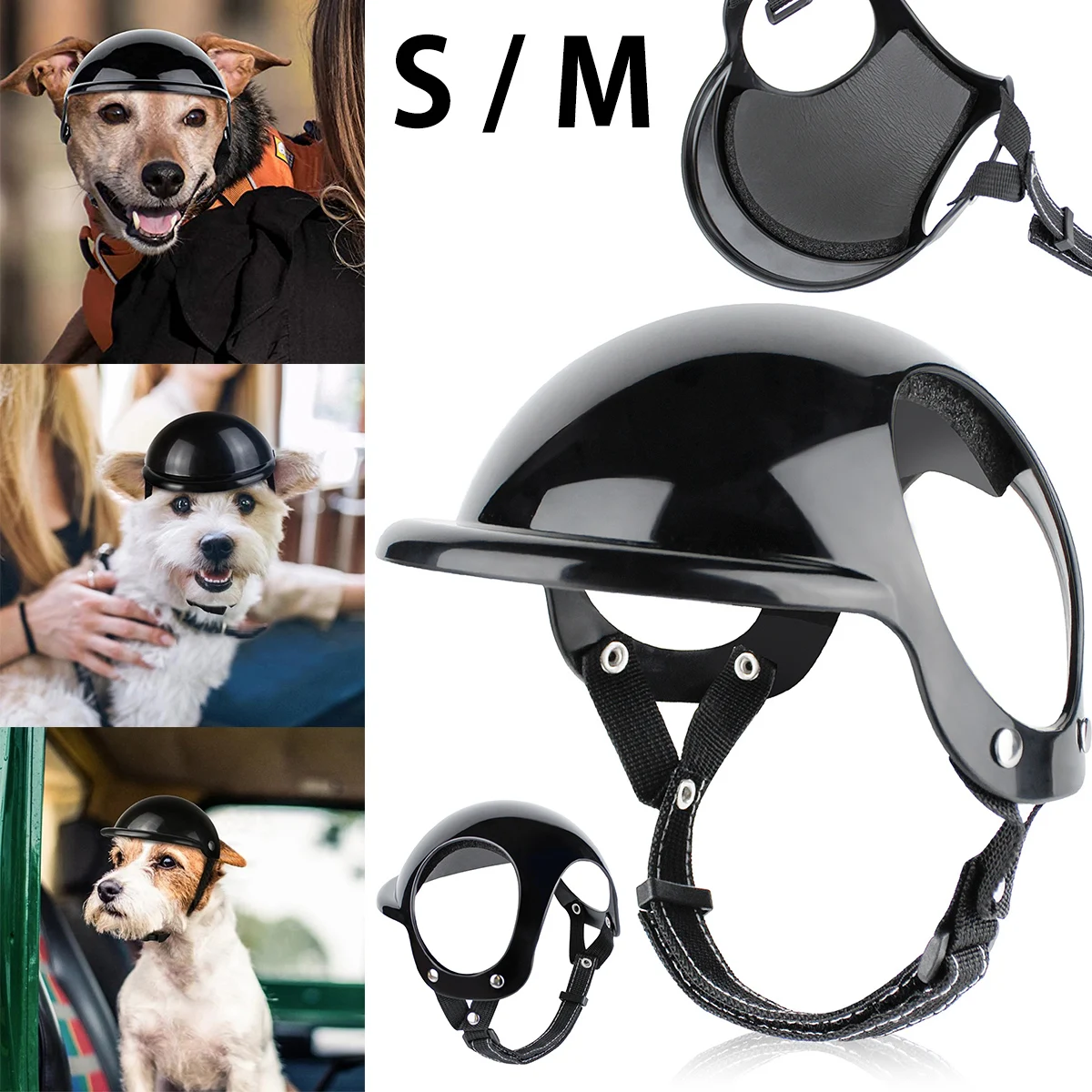 

Pet Helmets Dog Cat Bicycle Motorcycle Hat with Ear Holes and Adjustable Strap Black Hard Pet Ridding Hat for Traveling Reusable