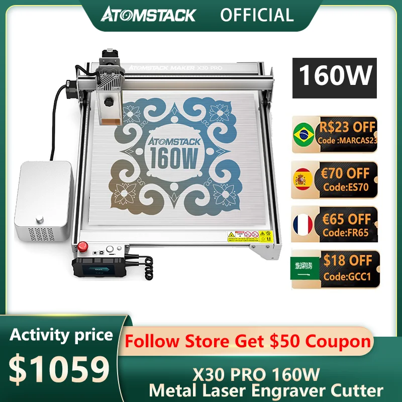 

Atomstack X30 PRO 160W 6-Core Laser Engraving Cutting Machine 33W DIY Metal Laser Engraver Cutter 40mm Acrylic Wood CNC Router