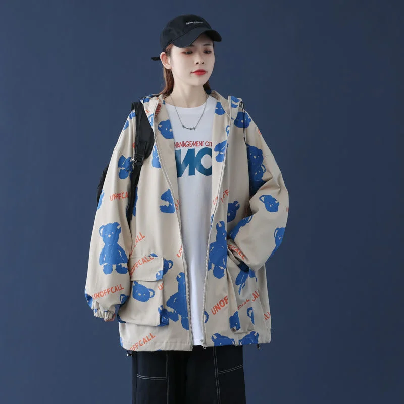 

Куртка мужская с принтом медведя, свободная повседневная одежда, уличная одежда для пар, дыхательные токи, цена-сюрприз, Осень-зима 2022