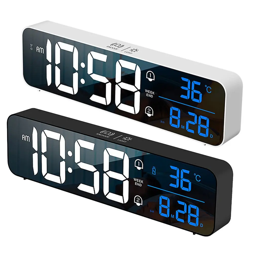 

Music LED Digital Alarm Clock Temperature Date Display Desktop Mirror Clocks Home Table Decoration Electronic Clock 2400mah