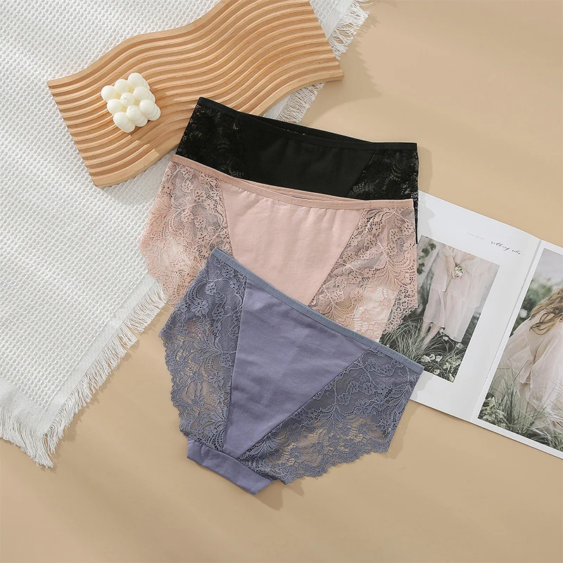 Женское кружевное привлекательное треугольное нижнее белье 3 шт. дышащие