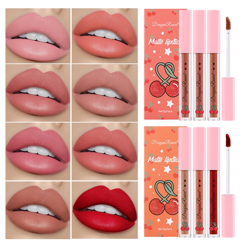 

Набор жидкой помады HEALLOR 3 шт., матовая бархатная глазурованная водостойкая долговечная немаркирующая натуральная помада, косметический набор