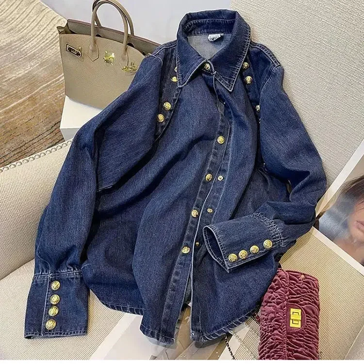 Блузка женская джинсовая демисезонная из денима E24